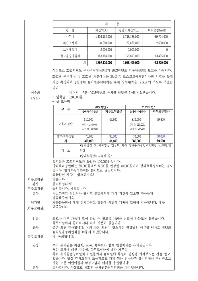 2022학년도제32회유치원운영위원회 회의록001